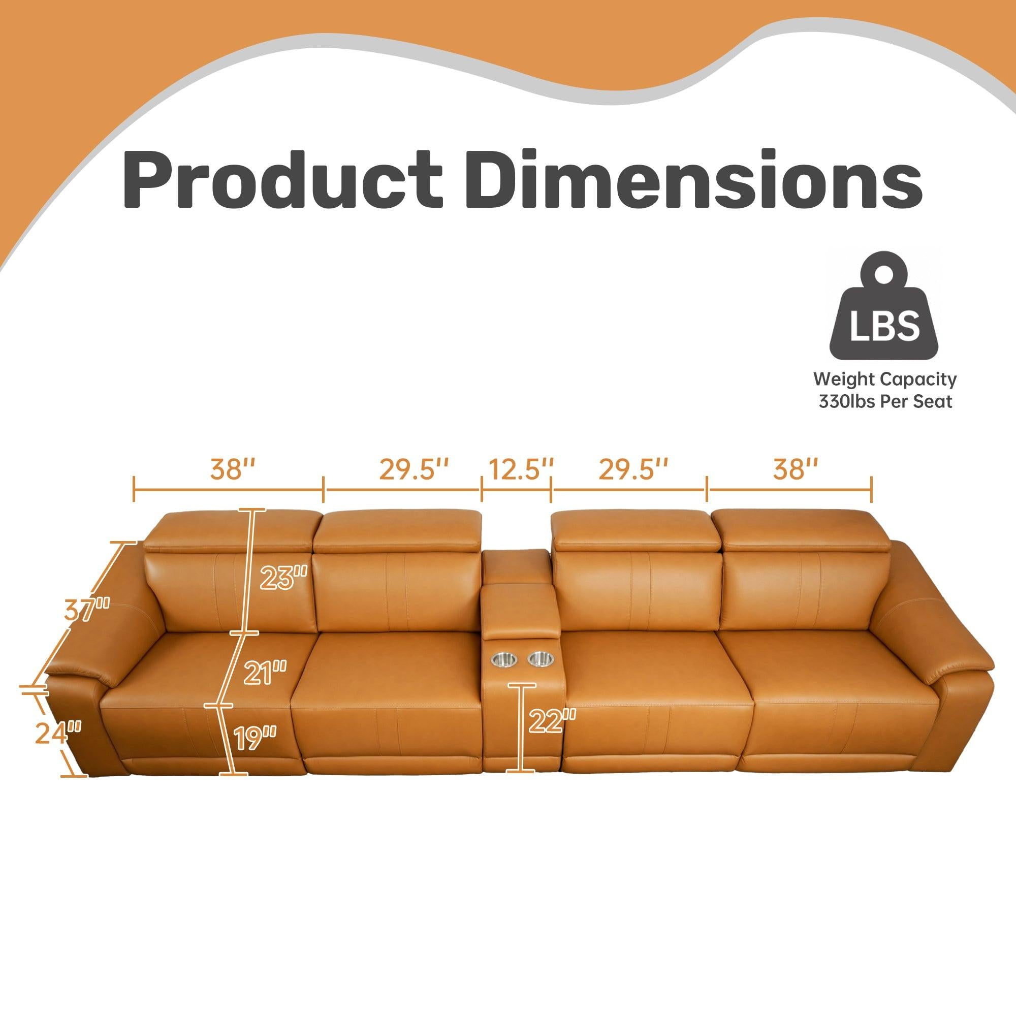 5-Piece Modular Leather Sofa Sectional with Cup Holders.