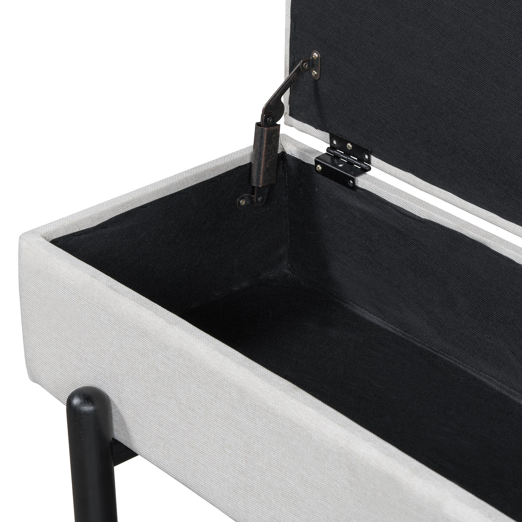 TREXM Farmhouse Upholstered Storage Bench with Hidden Compartment, Modern Entryway Bench for Living Room, Entryway, and Hallways (Black)