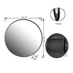 Dimensions of Round Black Metal Medicine Cabinet with Mirror showing 31.5-inch diameter and 4.7-inch depth with side view.