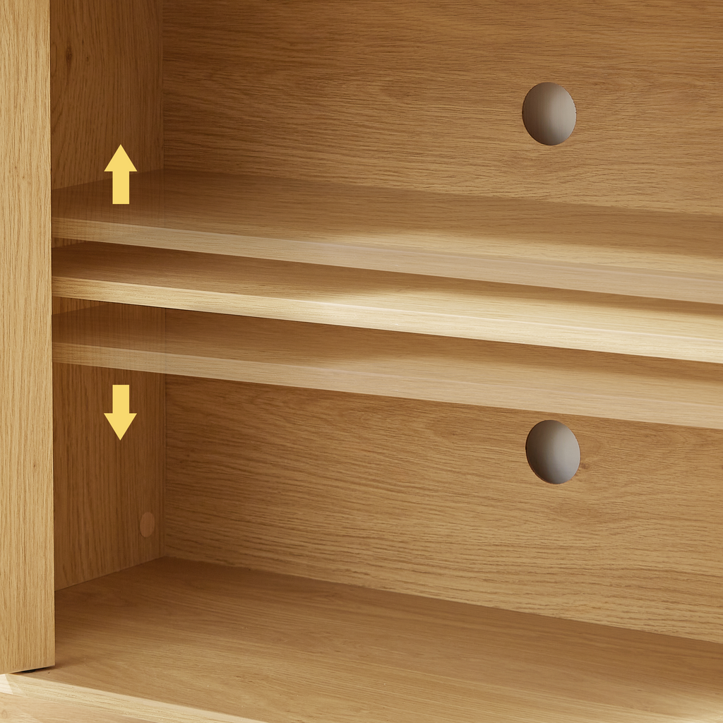 64-inch wave shaped TV stand, rounded corner sideboard, storage cabinet, buffet, wood vertical striped cabinet with rattan doors for kitchen/bedroom/entryway. Natural, 64''W x 15''D x 24''H