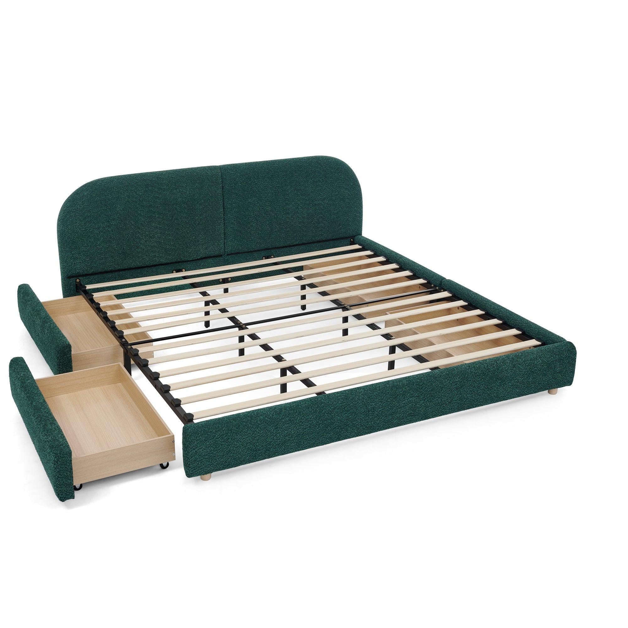 King Size Upholstered Bed Frame in Green - Modern Design.