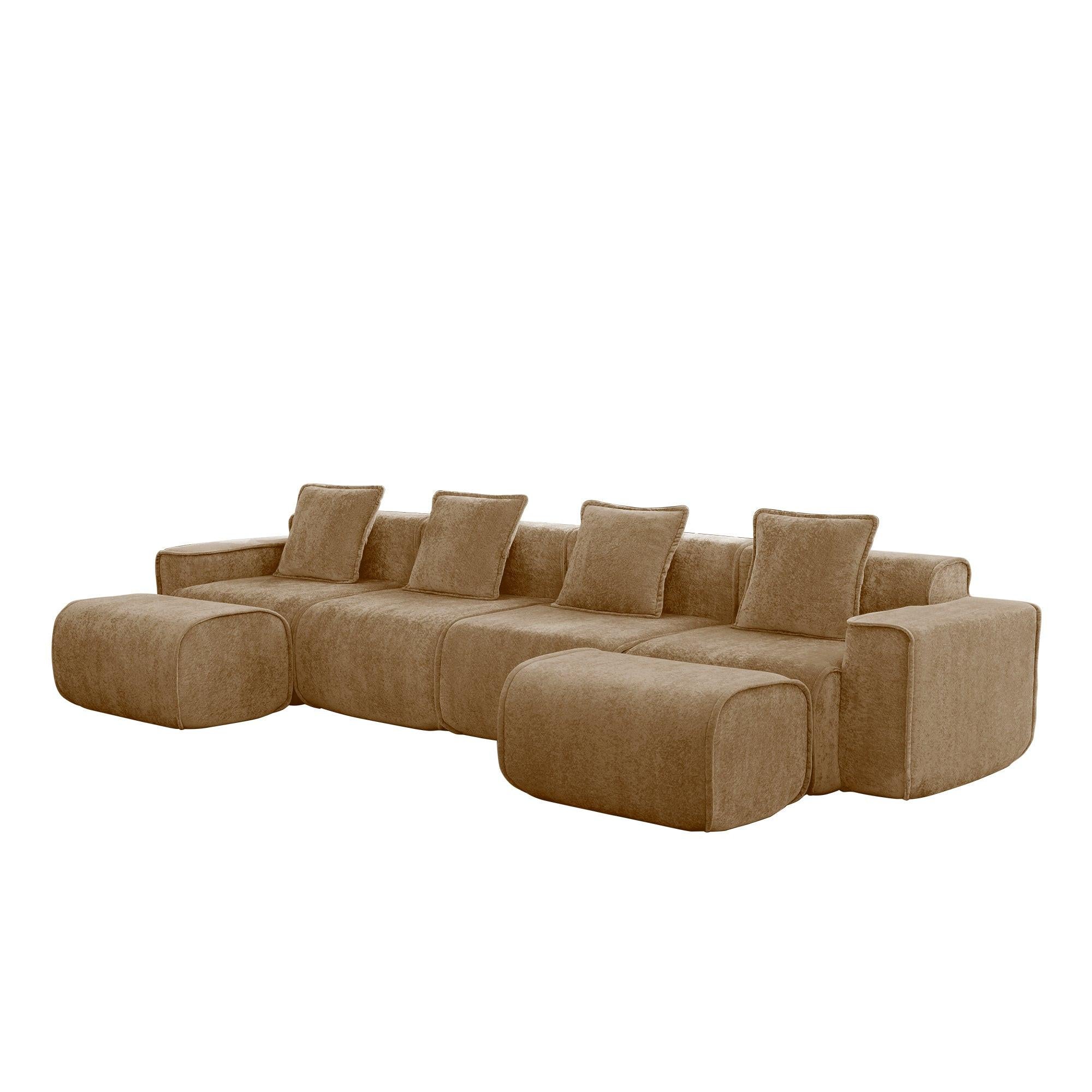 Modular U Shape Sectional Sofa in Velvet with Ottomans.