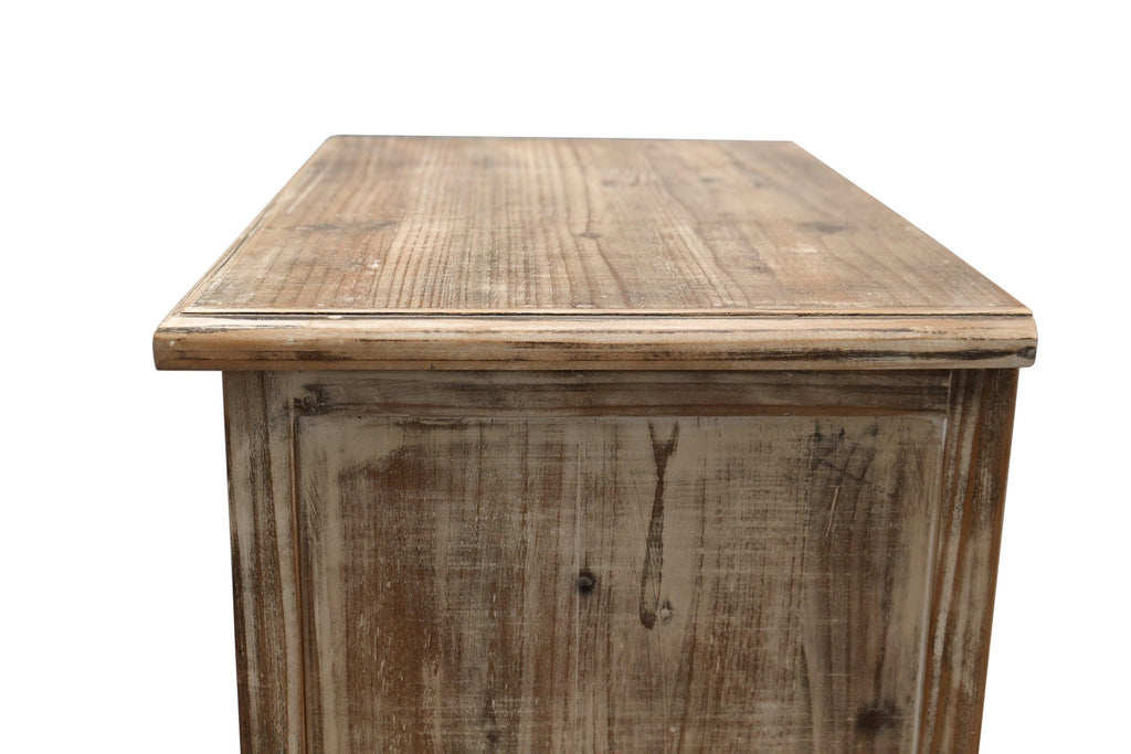 Rustic Wooden Storage Cabinet with Cutout Door & Drawers.