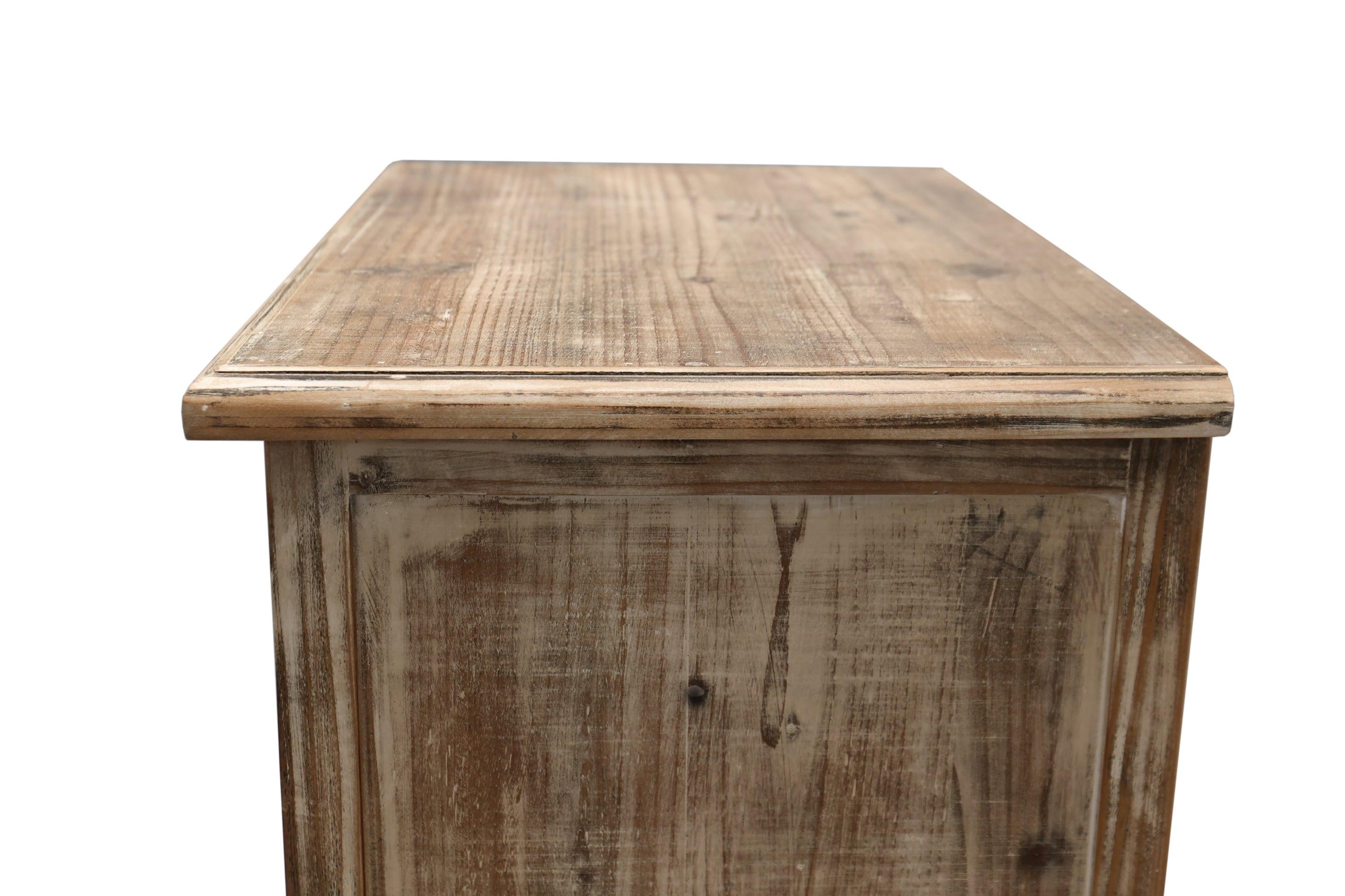 Rustic Wooden Storage Cabinet with Cutout Door & Drawers.