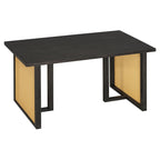 TREXM 7-Piece Farmhouse Dining Table Set for 6 - 59.8' Rectangular Dining Table with Distressed Oak Veneer and 6 Rattan Chairs, Rustic Kitchen Furniture for Dining Room(Espresso).