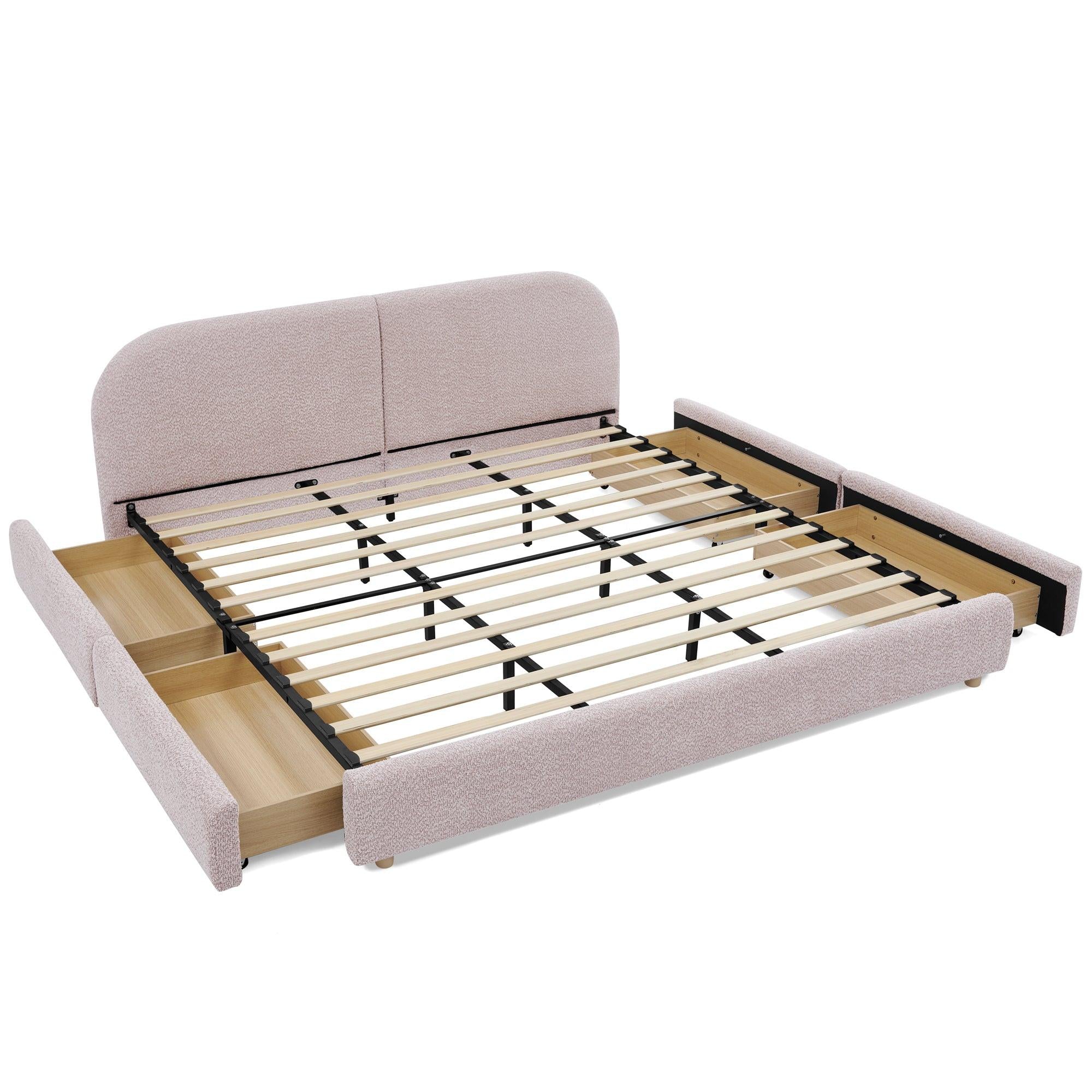 King Size Upholstered Bed Frame with Curved Headboard.