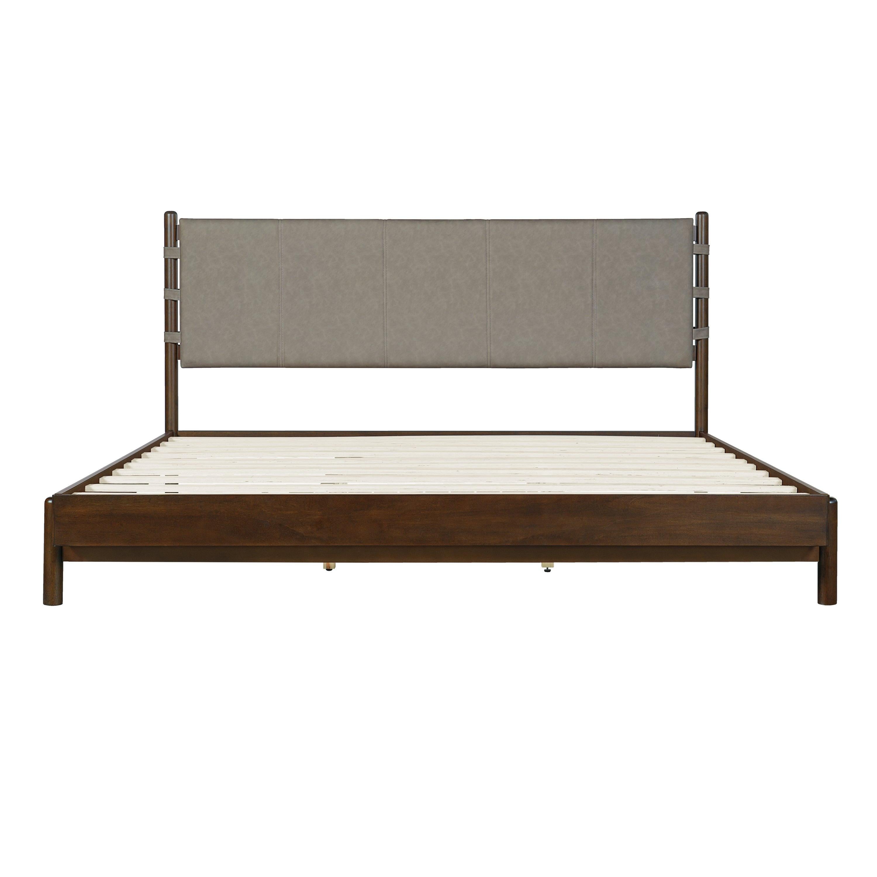 King Bed Frame with Headboard - Rubber Wood Platform Design.