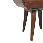 Solid Wood California Walnut Circular Bedside with 1-Drawer, Open Slot, Nordic Legs, Dark Brown.
