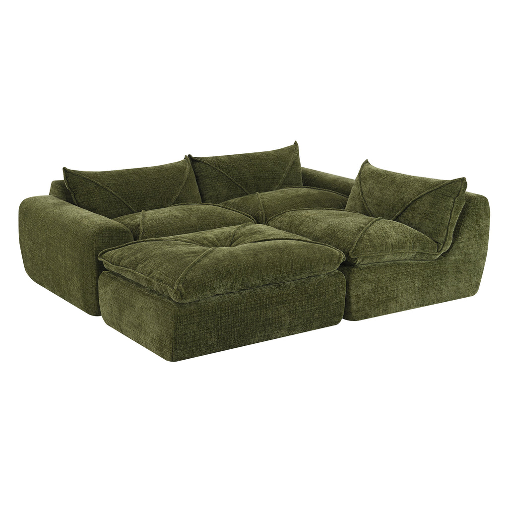 Square configuration of 116'' compressed sofa with high density foam, ideal for entertainment or lounging in modern interiors.