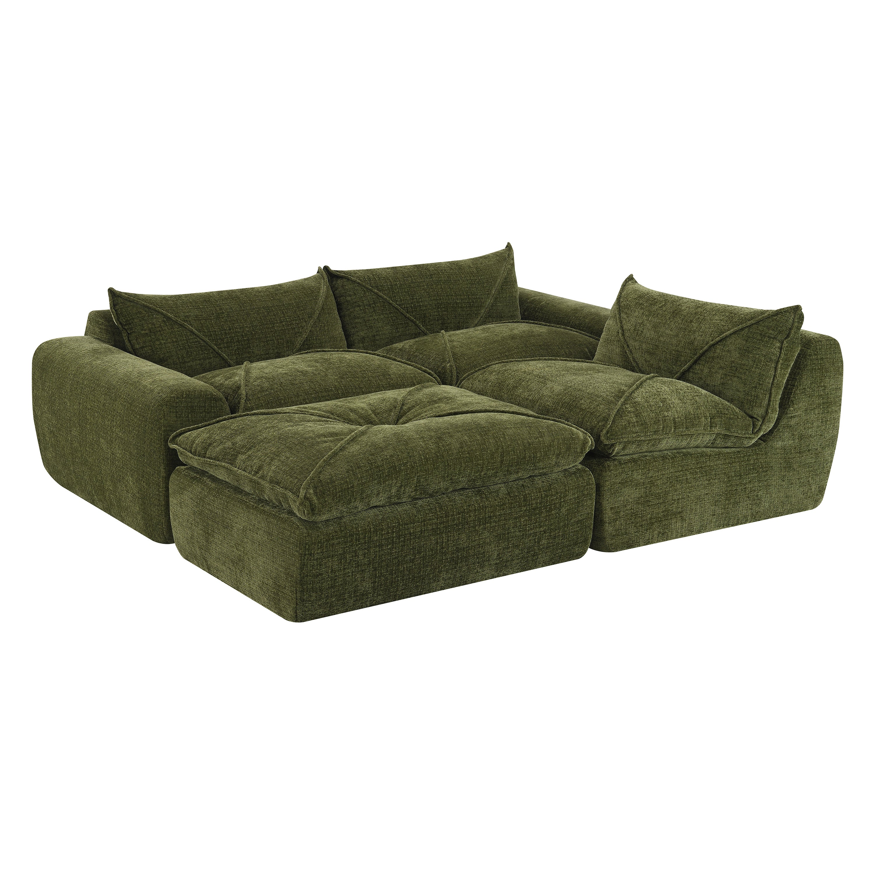 Square configuration of 116'' compressed sofa with high density foam, ideal for entertainment or lounging in modern interiors.