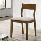Dark Brown Dining Chair Set of 2 with Beige Cushioning.
