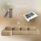 No assembly required setup instructions for the L-Shaped Modular Sofa, delivered in 4 packages with easy 3-step installation.