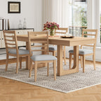 4-Piece Farmhouse Dining Chairs Set in Natural Rubberwood and Beige