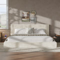 AirFrame King Bed Frame in Off-White Chenille with Padded Headboard