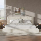 AirFrame King Bed Frame in Off-White Chenille with Padded Headboard