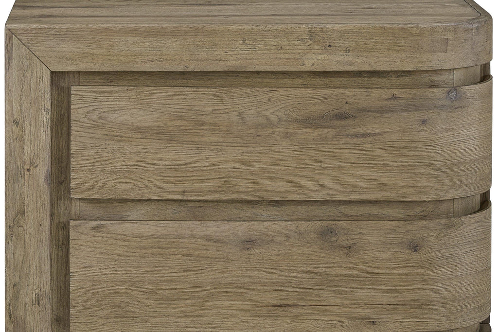 Left Nightstand Oak with USB Charging and Storage.