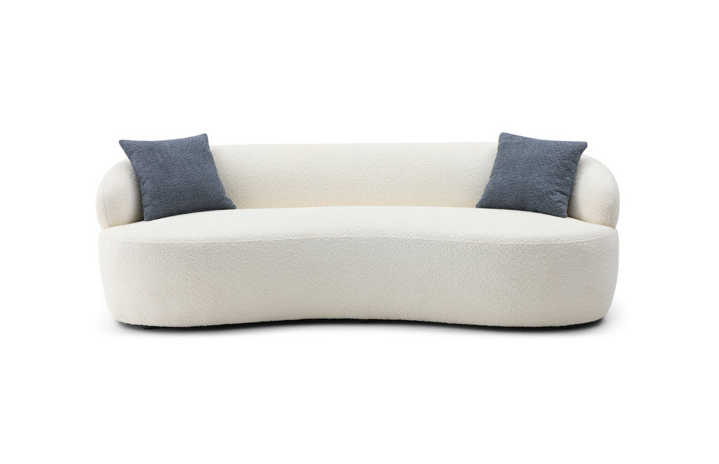 Beige Boucle 3-Seater Curved Sofa with Mid-Century Modern Design