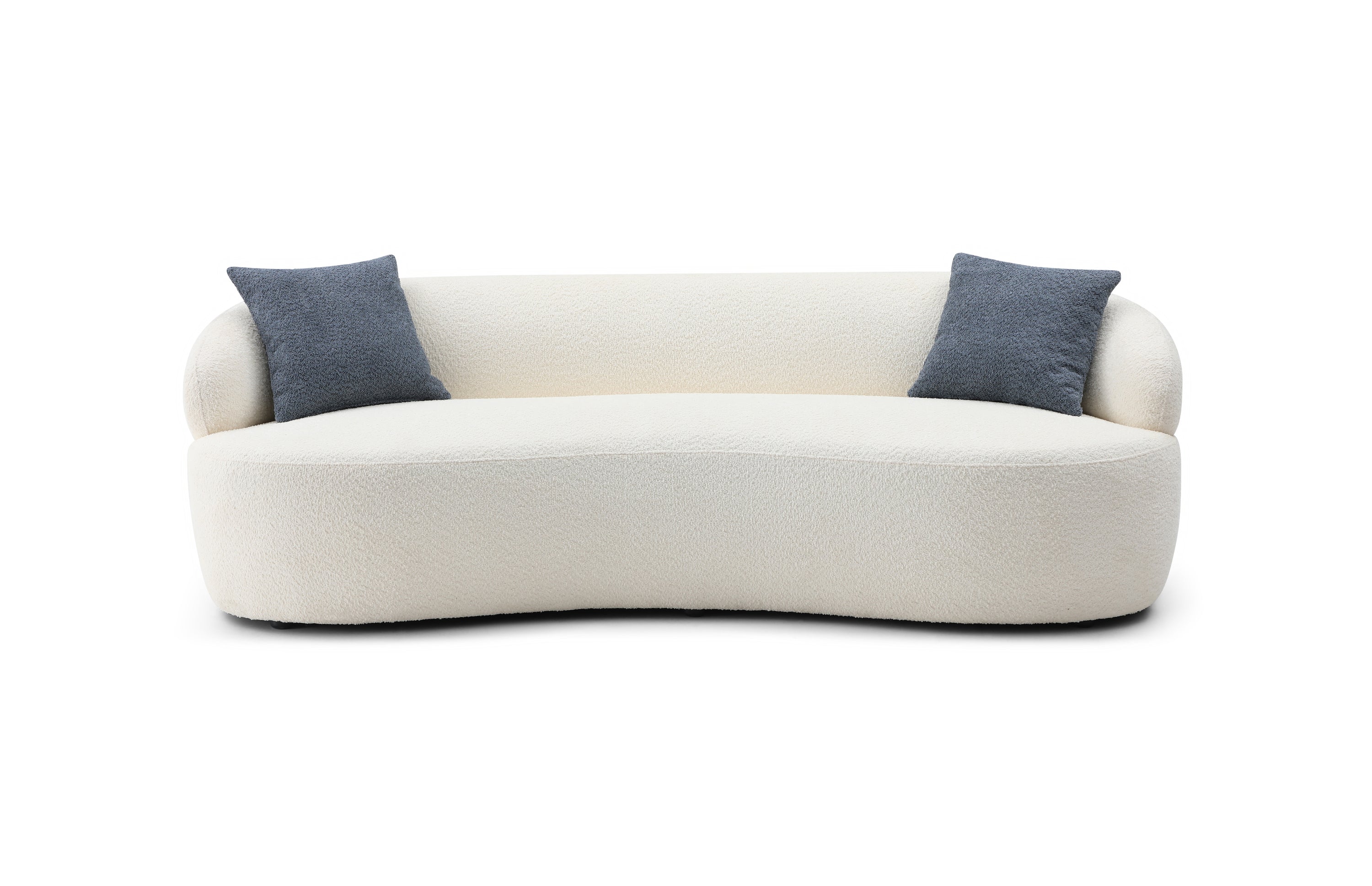 Beige Boucle 3-Seater Curved Sofa with Mid-Century Modern Design