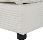 Base and leg detail of Modular Corduroy Sofa Beige - Stylish and Comfortable, showing ribbed fabric and black cylindrical legs.