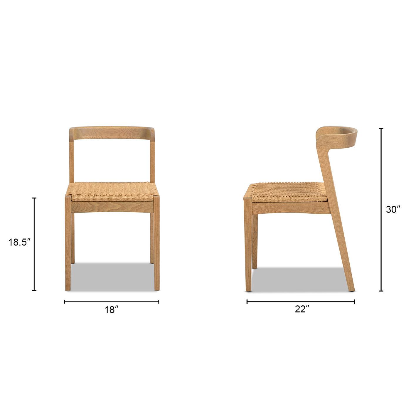 Capri Woven Seat Oak Wood Dining Chair Natural Brown Red Oak.