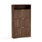 Walnut Shoe Cabinet with Flip Drawers for Entryway Storage