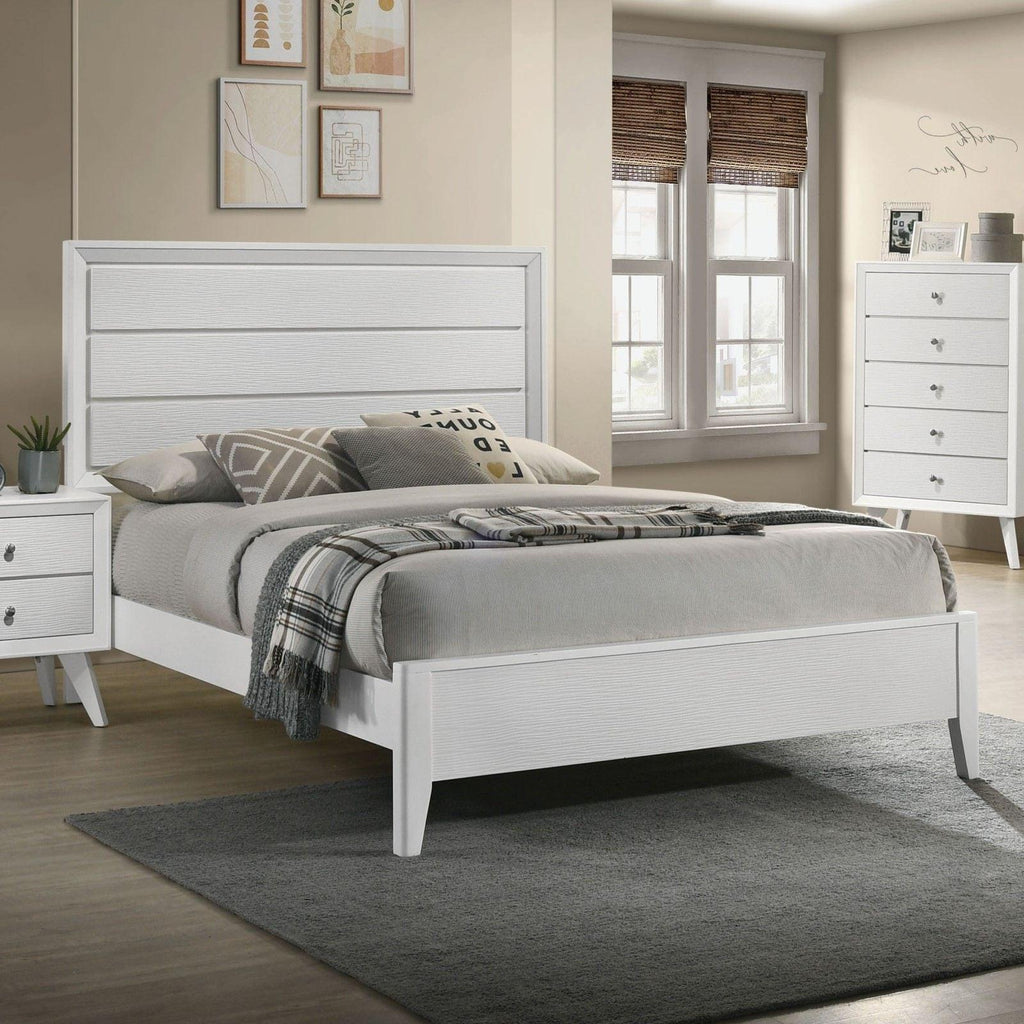 Contemporary King Bed Frame with Wave Texture Headboard.
