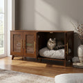 Myra Walnut Rubber Wood Cat Cabinet with Cozy Cushion - 47-Inch