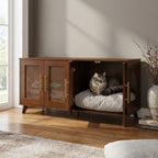 Myra Walnut Rubber Wood Cat Cabinet with Cozy Cushion - 47-Inch