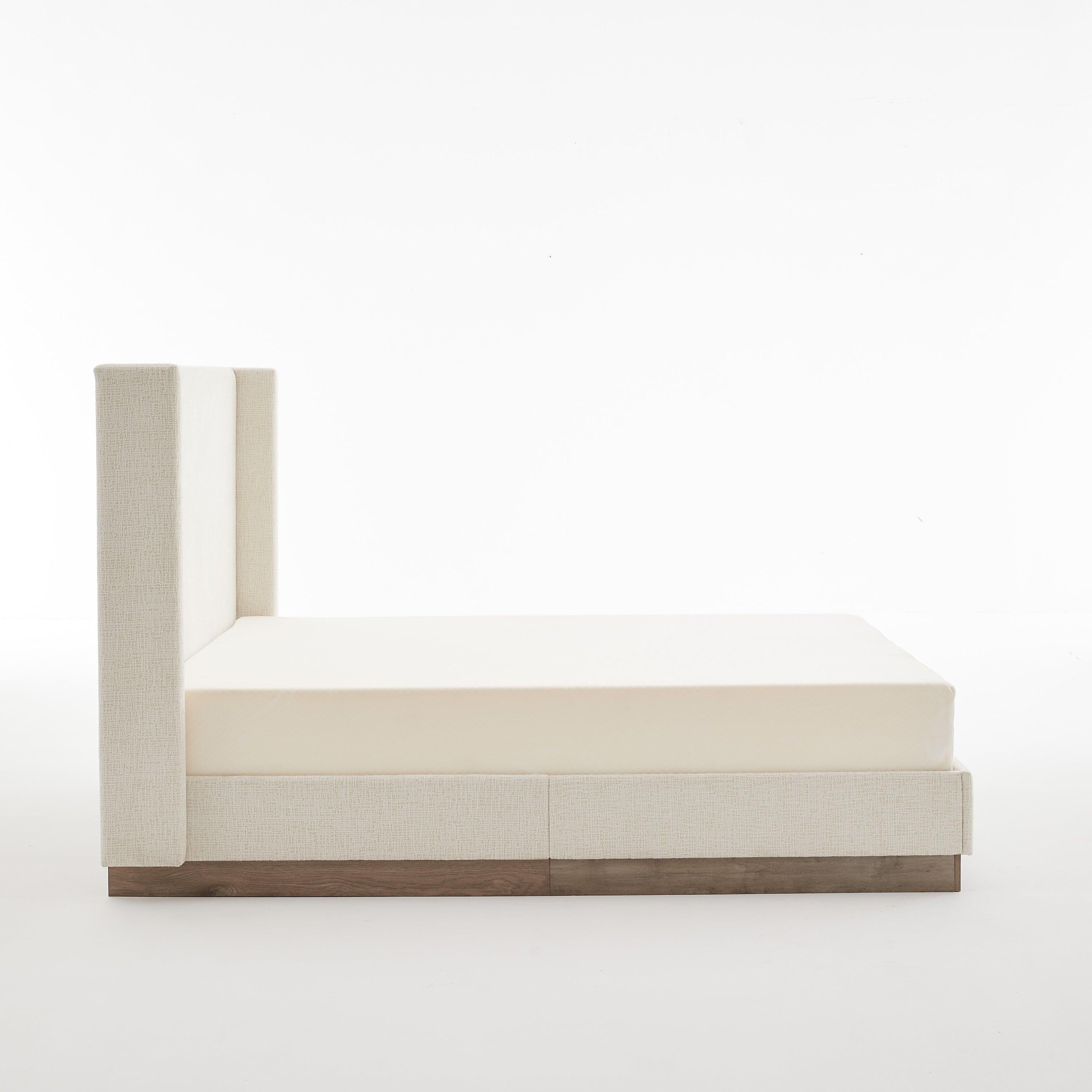 Hosford Upholstered Wingback Bed - Full Size with Wood Base.