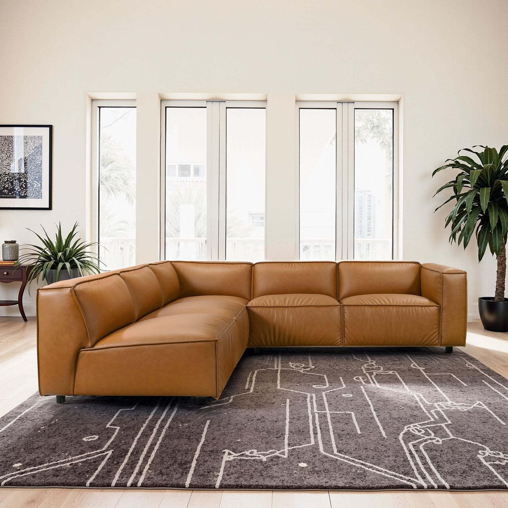 Findlay Mid Century Modern Vegan Leather Sectional Sofa.