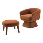Modern Accent Chair with Ottoman set in burnt orange fabric, featuring a swivel base and plush padding for cozy lounging.
