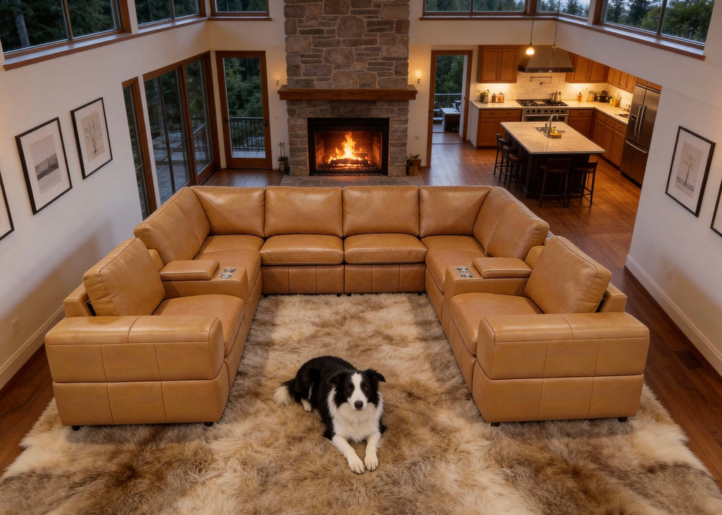 Ginger 8-Seat Leather Match Modular Sectional with Large Square Arms