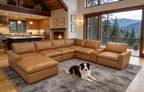 Ginger Leather Match 7-Seat U-Shaped Modular Sectional with Console