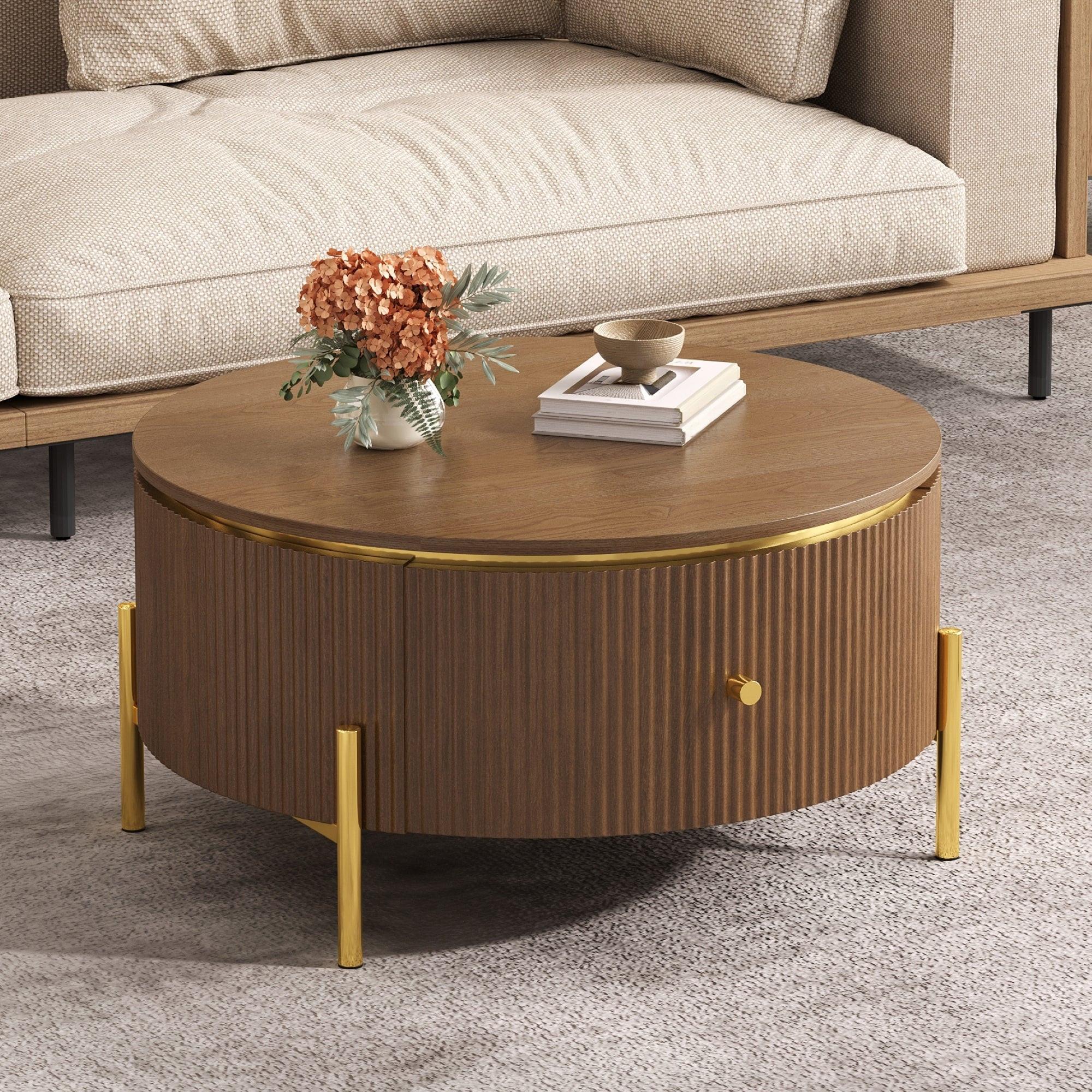 Modern Round Coffee Table with Storage Drawers.