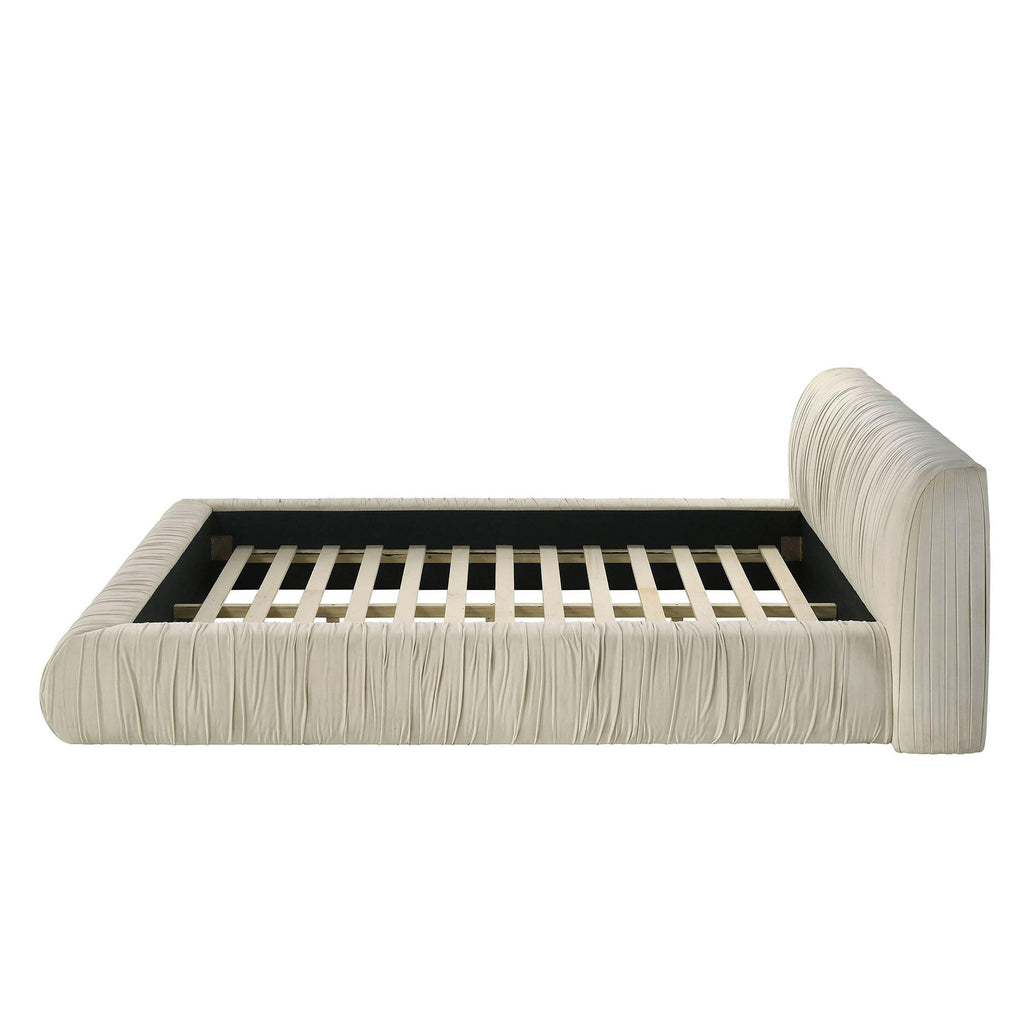 Contemporary Upholstered King Size Bed - Ivory Fabric.