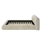 Ivory Pleated Upholstered Queen Size Bed for Bedrooms.