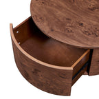 Burl Wood Coffee Table with Drawers - 360° Rotating Top.