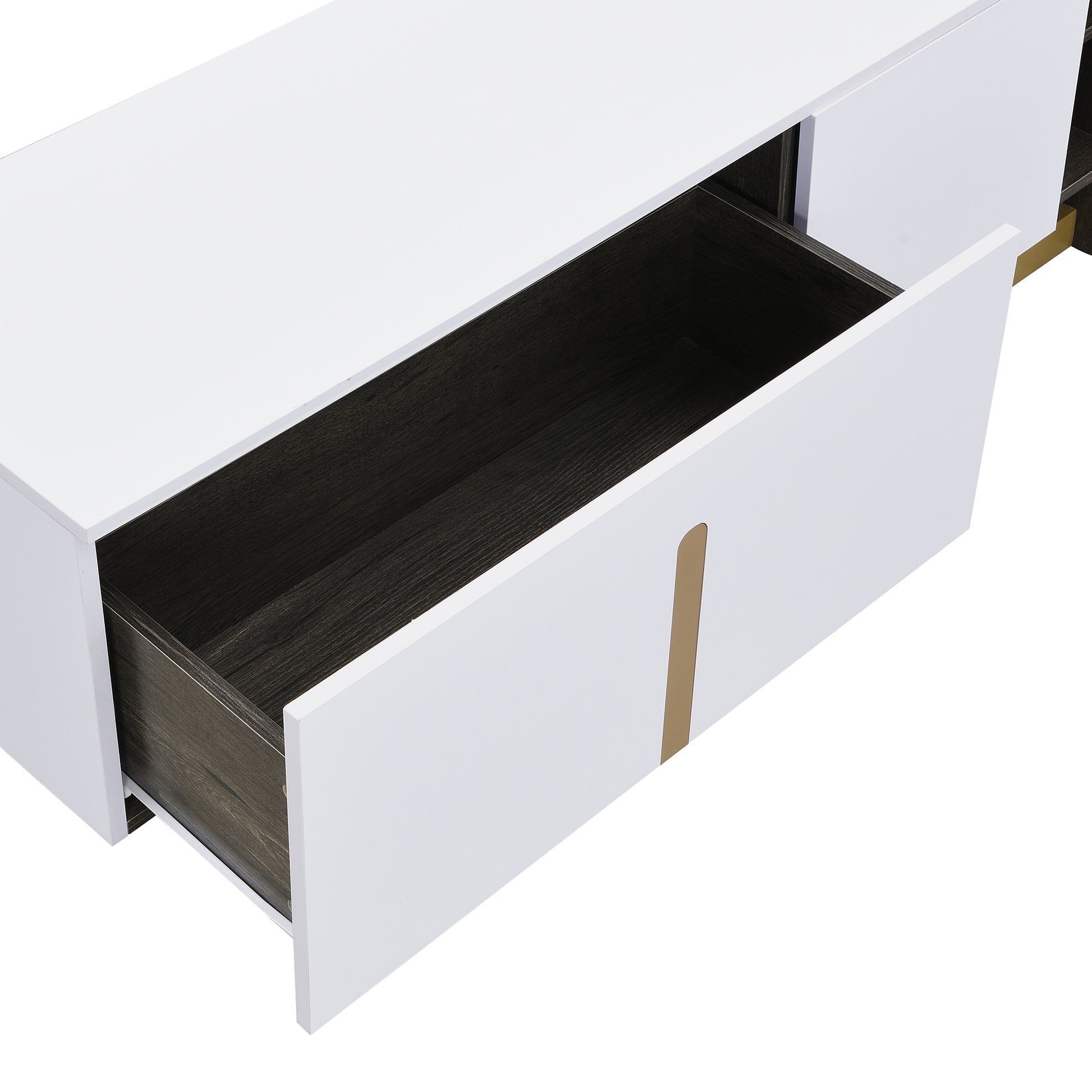 U-Can 66.7'' Light Luxury TV Stand for TVs up to 70 Inches, Modern TV Cabinet with Metal Legs, 1 Drawer, 2 Cabinets and Adjustable Shelves for Living room Media Console