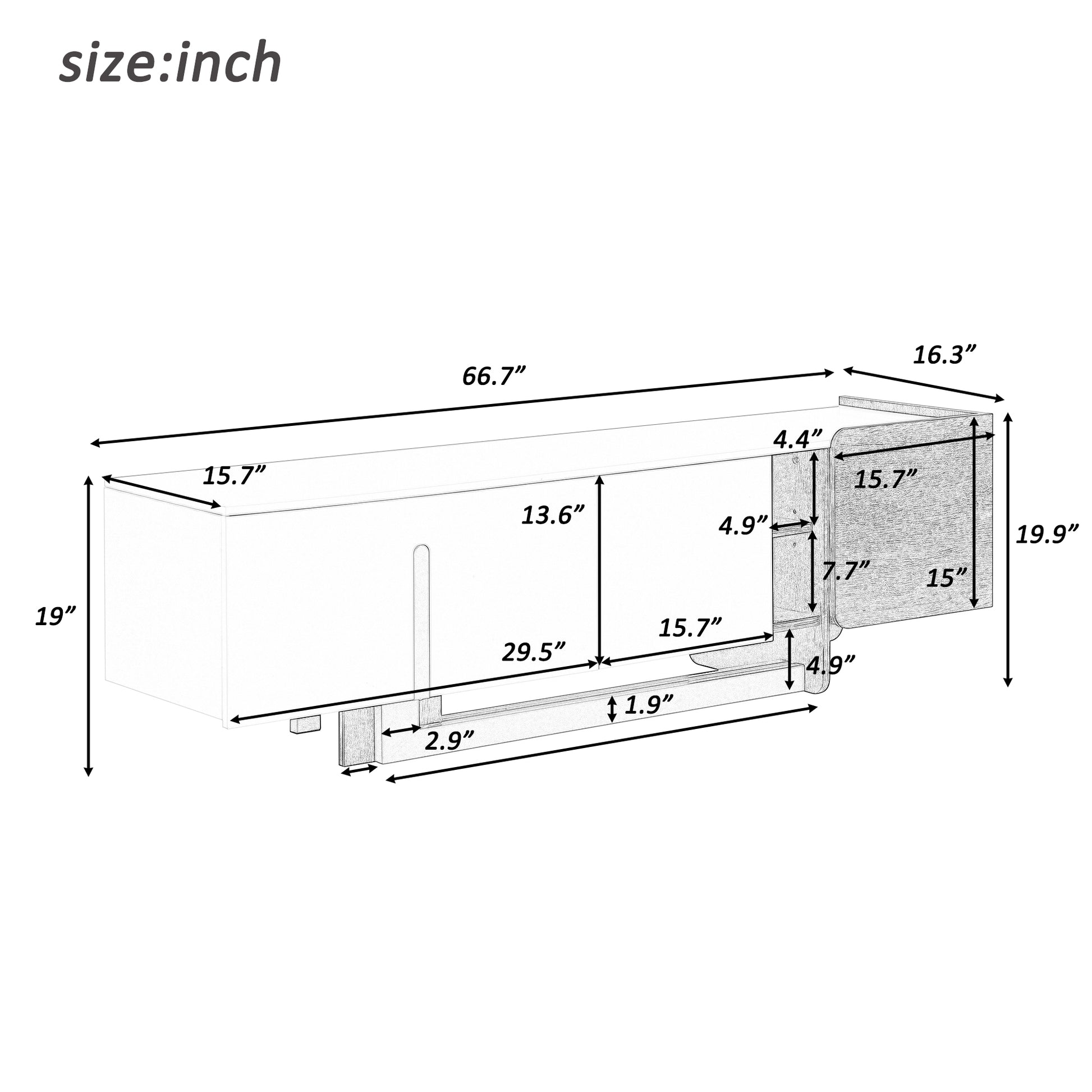 U-Can 66.7'' Light Luxury TV Stand for TVs up to 70 Inches, Modern TV Cabinet with Metal Legs, 1 Drawer, 2 Cabinets and Adjustable Shelves for Living room Media Console