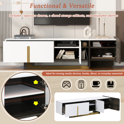 U-Can 66.7'' Light Luxury TV Stand for TVs up to 70 Inches, Modern TV Cabinet with Metal Legs, 1 Drawer, 2 Cabinets and Adjustable Shelves for Living room Media Console