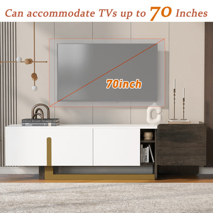 U-Can 66.7'' Light Luxury TV Stand for TVs up to 70 Inches, Modern TV Cabinet with Metal Legs, 1 Drawer, 2 Cabinets and Adjustable Shelves for Living room Media Console