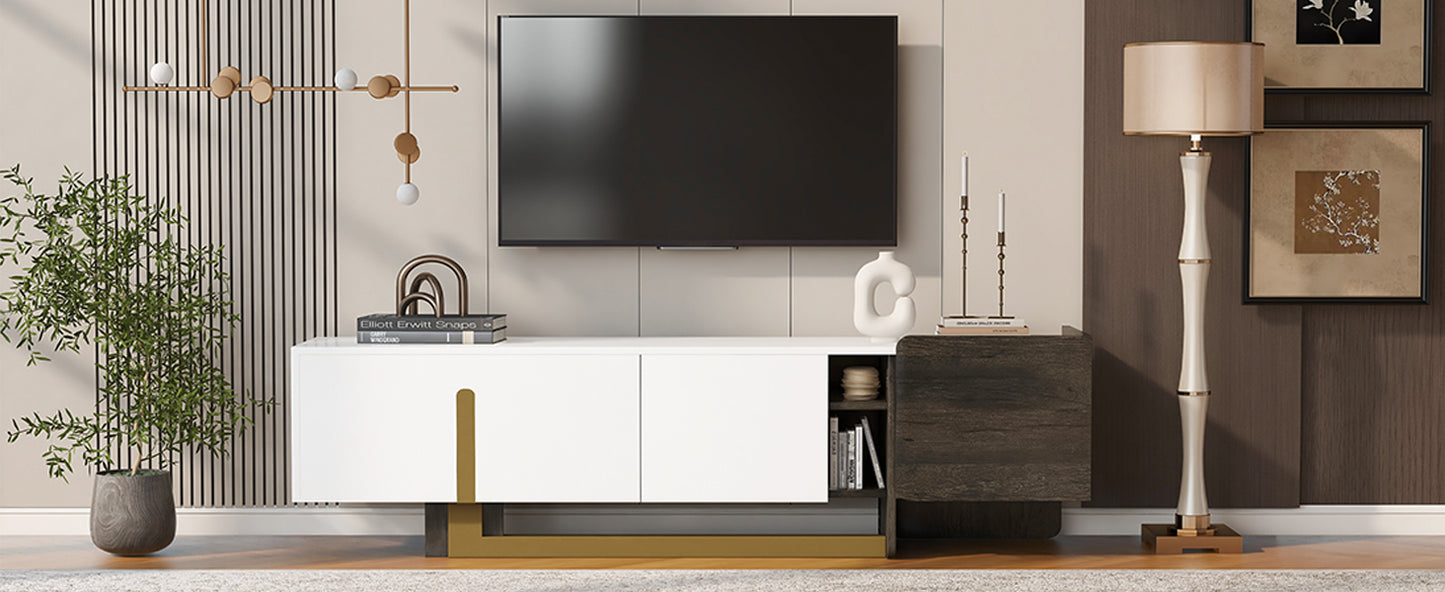 U-Can 66.7'' Light Luxury TV Stand for TVs up to 70 Inches, Modern TV Cabinet with Metal Legs, 1 Drawer, 2 Cabinets and Adjustable Shelves for Living room Media Console