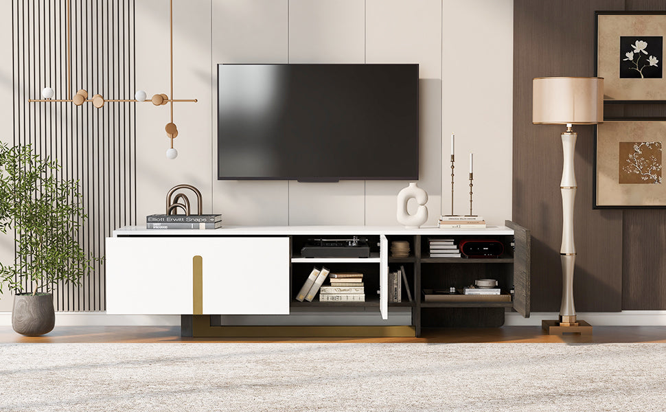 U-Can 66.7'' Light Luxury TV Stand for TVs up to 70 Inches, Modern TV Cabinet with Metal Legs, 1 Drawer, 2 Cabinets and Adjustable Shelves for Living room Media Console