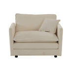 Front view of single seat from beige chenille sectional sofa set. Includes plush seat and back cushion with accent pillow.