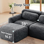 Modular 3-Seater Plush Sofa with Movable Ottoman - Dark Grey.