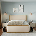 King Metal Bed Frame with Storage Drawers and Upholstered Headboard.