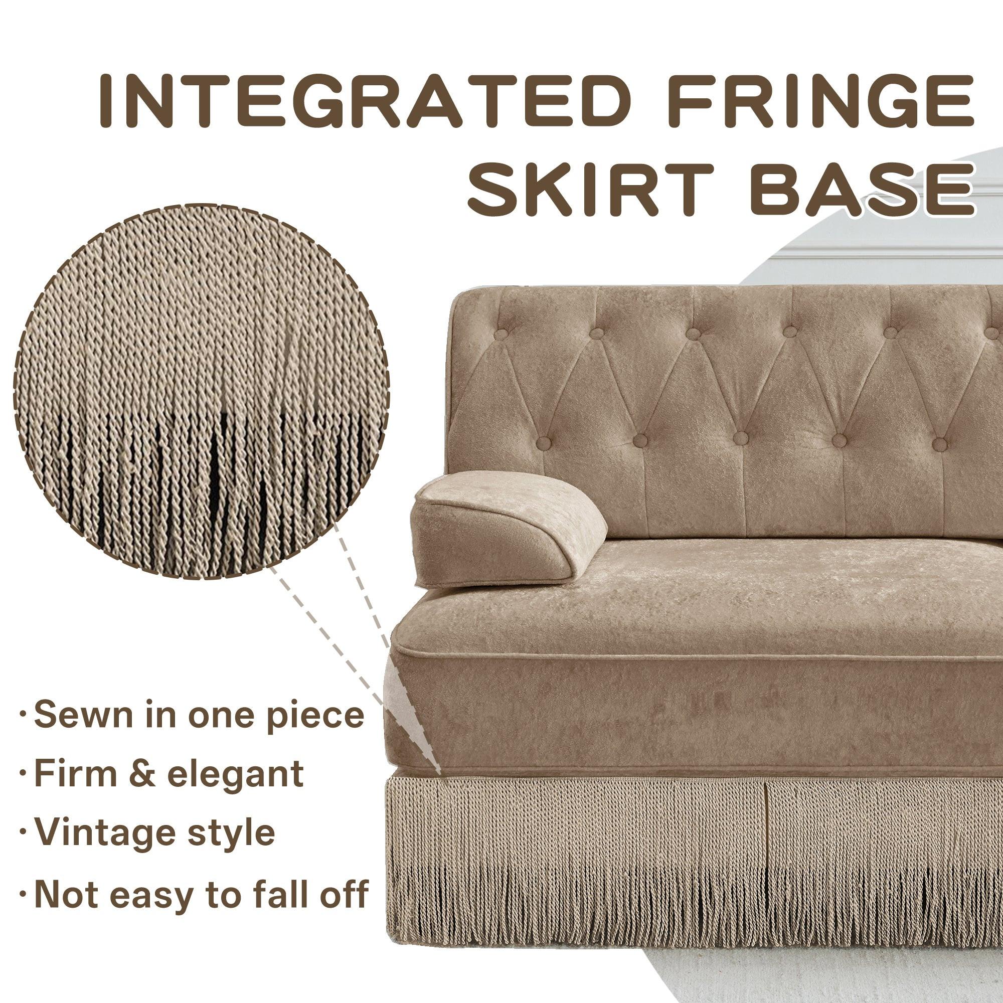3-Seater Pet-friendly Velvet Sofa with Tassel Fringe Skirt.