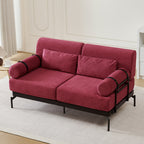 Modern Loveseat Sofa 59' Sofa Couch 2-Seater with USB Ports, Unique Cylindrical Armrests, Red Chenille