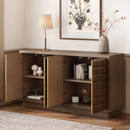 Open 4-door storage cabinet with adjustable shelves, showcasing spacious interior for flexible storage solutions.