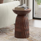 Boyd 16 inch Table - Mango Wood Accent with dark brown finish beside sofa, ideal for living rooms or bedrooms.